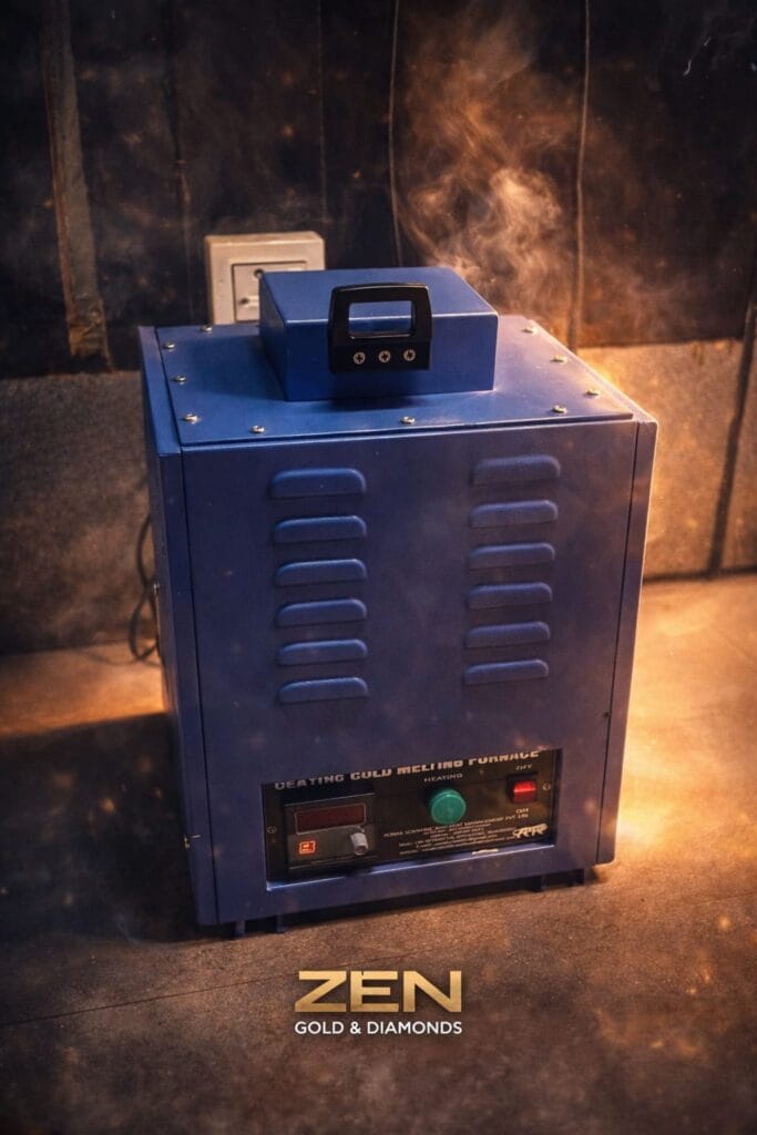 Blue gold melting furnace in workshop